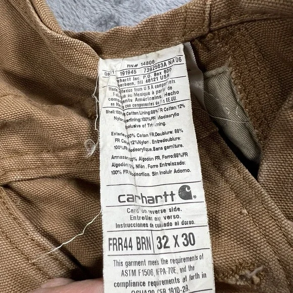 Carhartt Bib Overalls Mens 32x30 Brown FR Double Knee Duck Canvas Work Pants